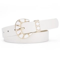Cinturón de mujer de cuero PU blanco con hebilla dorada vintage en forma de C - Blanco