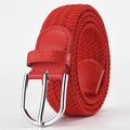 Elastic braided red stretch belt for men and women with silver metal pin buckle - Red