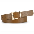 Cintura da donna in pelle marrone con elegante fibbia rettangolare dorata - 105cm x 2,8cm / Cammello