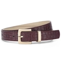 Classic burgundy crocodile pattern leather belt with a polished gold square buckle for women - 106cm*2.3cm / Dark Red
