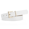 Moderna cintura in pelle bianca con fibbia quadrata dorata per abiti e pantaloni da donna - 105cm x 2,8cm / Bianco