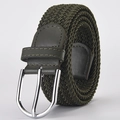 Elastic braided belt in olive green with silver alloy buckle and leather details - Army Green