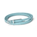 Ceinture fine tressée en cuir PU bleu clair avec boucle en D argentée pour femme - Longueur 110cm x Largeur 1,0cm / Bleu ciel