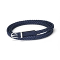 Ceinture tressée fine bleu marine pour femme avec boucle en fer à cheval argentée - Longueur 110cm x Largeur 1,0cm / Bleu marine