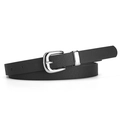 Cintura sottile in pelle PU nera da donna con fibbia ad ardiglione in argento lucido - 106*1.8cm / Nero