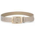 Minimalist light gold PU leather belt for women with elegant golden square buckle - 106*3.3 / Beige