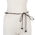 Deep brown braided ethnic waist rope with vintage geometric beads for women - Coffee