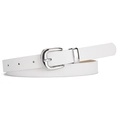 Minimalist white PU leather skinny belt with polished silver buckle for women - 106*1.8cm / White