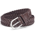 Dark brown woven leather belt for women with classic silver metal pin buckle for jeans - Total Length 110 / Coffee