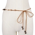 Bohemian braided waist chain with ethnic style beads in brown and black tones - Camel