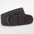 Deep brown braided waist belt for women with a round black metal buckle and leather trim - Coffee / 110*4