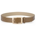 Deep brown PU leather belt with a polished gold square buckle for a minimalist look - 106*3.3 / Caramel color