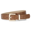 Deep brown crocodile embossed leather belt for women with elegant golden square metal buckle - 106cm*2.3cm / Camel