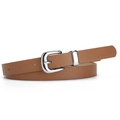 Cintura classica in pelle PU marrone con fibbia ad ardiglione argento per pantaloni - 106*1.8cm / Cammello