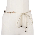 Bohemian light brown braided waist chain with ceramic beads and shell charms - Khaki