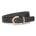 Cintura chic in pelle PU nera a coccodrillo con fibbia dorata a ferro di cavallo e logo - 106 / Nero