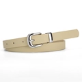 Cintura minimalista in ecopelle beige con fibbia ad ardiglione in argento lucido - 106*1.8cm / Cachi