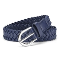 Classic dark blue braided leather belt with silver metal buckle for women's jeans - Total Length 110 / Navy Blue