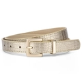Golden crocodile embossed belt for women featuring a minimalist square metal buckle - 106cm*2.3cm / Light gold