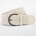Women's beige woven wax rope belt with a round metal buckle and leather ends - Beige / 110*4