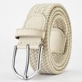 Elastic braided stretch belt in beige with polished silver alloy pin buckle - Beige