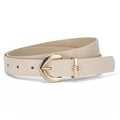 Chic cream white PU leather belt for women featuring crocodile texture and gold horseshoe buckle - 106 / Beige
