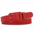 Minimalist red leather belt with matching fabric covered square buckle for women - Red