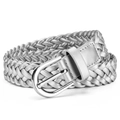 Women's vintage braided leather belt with horseshoe buckle in matte silver finish - Total Length 110 / Silver