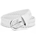 Minimalist white braided leather belt with a polished silver D-shape metal buckle - Total Length 110 / White