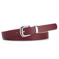 Deep red PU leather belt for women featuring a silver horseshoe pin buckle design - 106*1.8cm / Dark Red