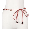 Chaîne de taille rouge tissée à la main avec perles en bois vintage et liens - Rouge foncé