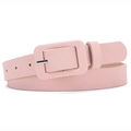 Pink faux leather belt for women featuring a color-matched square pin buckle design - Pink