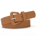 Cintura minimalista marrone da donna con fibbia quadrata rivestita in pelle e ardiglione argento - 105cm x 2,8cm / Cammello