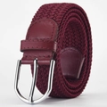 Elastic braided waist belt in burgundy red with a silver metal pin buckle for men - Burgundy