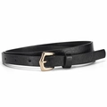 Chic black PU leather belt for women with a polished gold pin buckle for versatile styling - Black