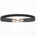 Ceinture élastique noire pour femme avec boucle décorative en feuilles dorées - Noir