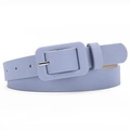 Women's slim belt in light lavender with fabric texture and matching square buckle - Denim Blue