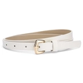 Slim white PU leather belt for women with a polished gold pin buckle and fine texture - White