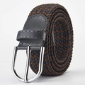 Brown and black braided elastic belt with silver metal buckle and grey leather details - Dark Gray And Brown