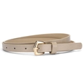Women's slim champagne gold PU leather belt with a classic round golden metal pin buckle - Khaki