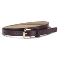 Women's burgundy PU leather waist belt with polished gold pin buckle and lychee texture - Dark Red