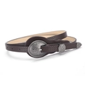 Dark brown slim women's belt with vintage silver carved buckle and woven texture - Standard / Coffee