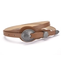 Brown vintage leather belt with ornate silver buckle and embossed floral patterns - Standard / Camel