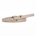Fine ceinture en cuir abricot à motif crocodile et boucle ronde dorée brillante - Beige / 105*1.4