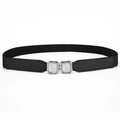 Elastische zwarte taille riem met zilveren vierkante gesp en witte parelmoer inleg dames - Zwart