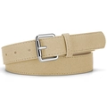 Cinturón beige minimalista de cuero sintético mate con hebilla cuadrada de plata pulida - 105cm x 2.8cm / Caqui