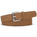 Cinturón de gamuza sintética marrón para mujer con hebilla de metal plateado pulido - 105cm x 2.8cm / Camel