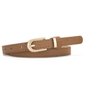Schmaler brauner Wildleder-Gürtel für Damen mit polierter goldener U-förmiger Metallschnalle - Camel