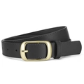 Classic black matte leather belt with a brushed light gold pin buckle for women trousers - Black