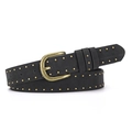 Women black studded leather belt with vintage gold rivets and metal pin buckle punk style - 108cm x 2.8cm / Black